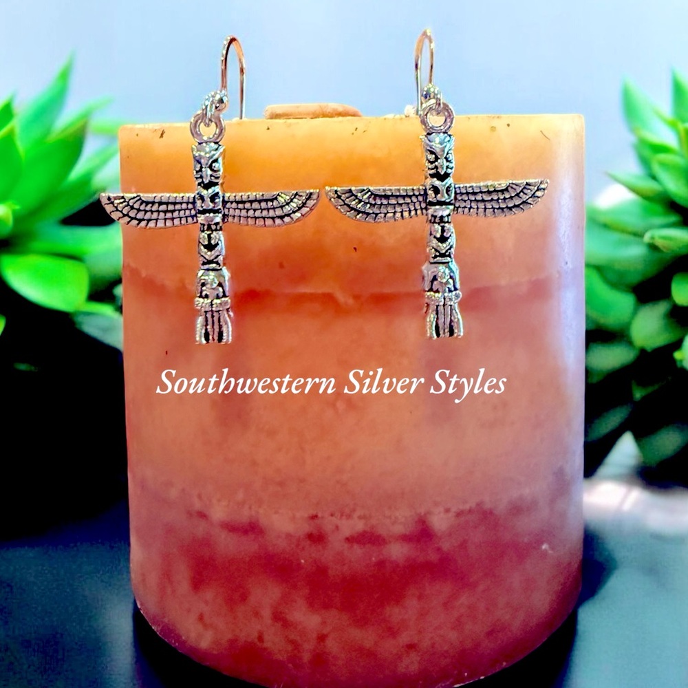 NEW Navajo Style Indian Stone Totem Pole Antique Silver Plated Pendant Earrings